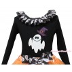 Halloween Black Tank Top White Ghost Lacing & Sparkle Hat White Ghost Print TB1336